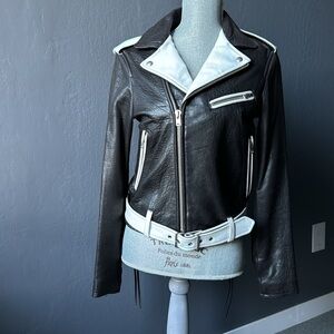 IRO Paris Women's Wamiel Black & White Leather Biker Jacket Size Small Fr 36 NWT